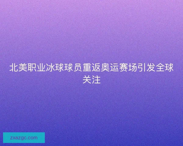 北美职业冰球球员重返奥运赛场引发全球关注